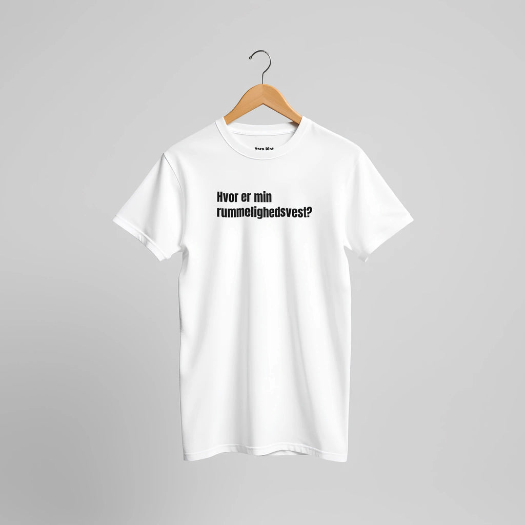 T-shirt fra Bare Pjat med teksten ”Hvor er min rummelighedsvest?”, alternativ visning