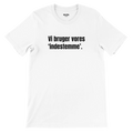 Hvid t-shirt med teksten ”Vi bruger vores ‘indestemme’.”